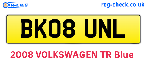 BK08UNL are the vehicle registration plates.
