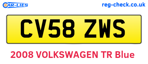 CV58ZWS are the vehicle registration plates.