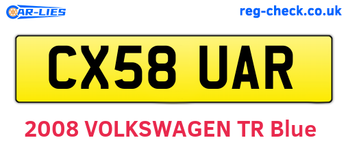 CX58UAR are the vehicle registration plates.