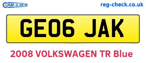 GE06JAK are the vehicle registration plates.