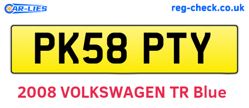 PK58PTY are the vehicle registration plates.