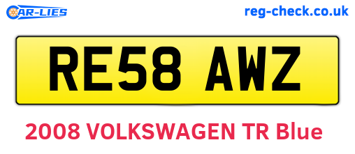 RE58AWZ are the vehicle registration plates.