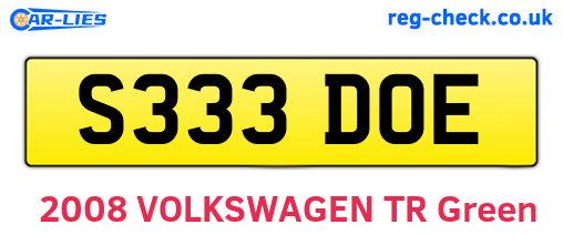 S333DOE are the vehicle registration plates.