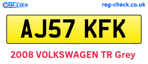 AJ57KFK are the vehicle registration plates.
