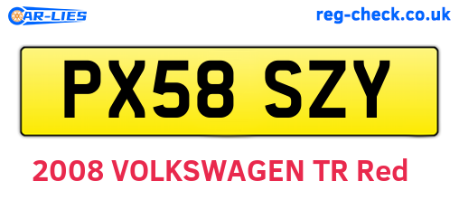 PX58SZY are the vehicle registration plates.