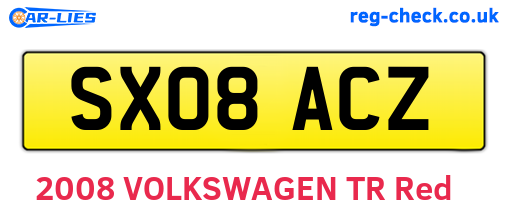 SX08ACZ are the vehicle registration plates.