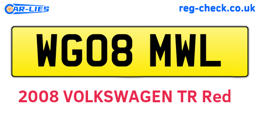 WG08MWL are the vehicle registration plates.