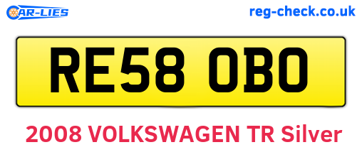 RE58OBO are the vehicle registration plates.