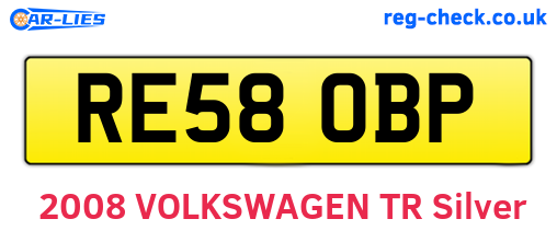 RE58OBP are the vehicle registration plates.
