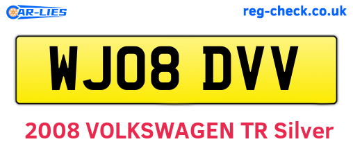 WJ08DVV are the vehicle registration plates.
