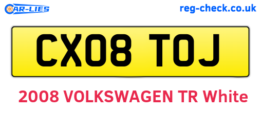 CX08TOJ are the vehicle registration plates.