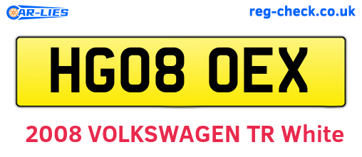 HG08OEX are the vehicle registration plates.