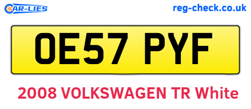 OE57PYF are the vehicle registration plates.