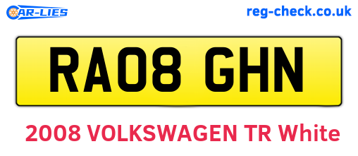 RA08GHN are the vehicle registration plates.