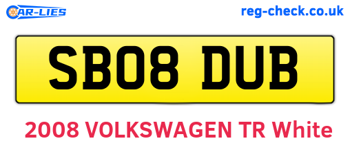 SB08DUB are the vehicle registration plates.