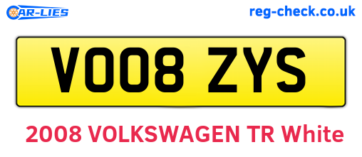 VO08ZYS are the vehicle registration plates.