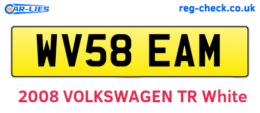 WV58EAM are the vehicle registration plates.
