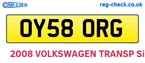 OY58ORG are the vehicle registration plates.