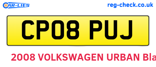 CP08PUJ are the vehicle registration plates.