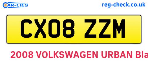 CX08ZZM are the vehicle registration plates.