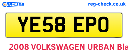 YE58EPO are the vehicle registration plates.