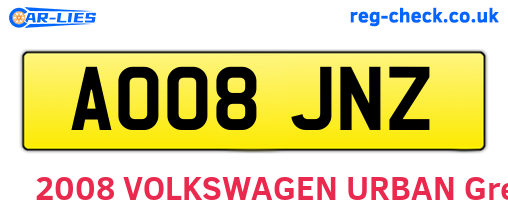 AO08JNZ are the vehicle registration plates.