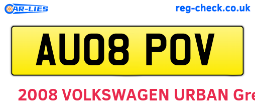 AU08POV are the vehicle registration plates.