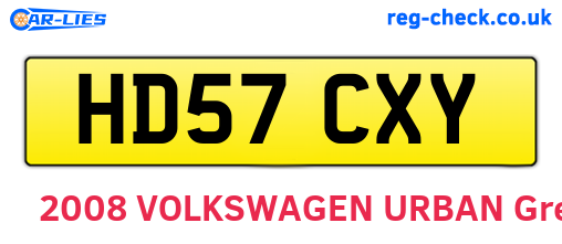 HD57CXY are the vehicle registration plates.