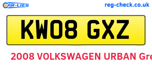 KW08GXZ are the vehicle registration plates.