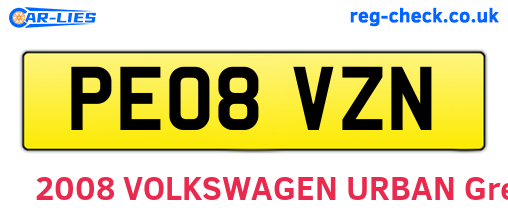 PE08VZN are the vehicle registration plates.