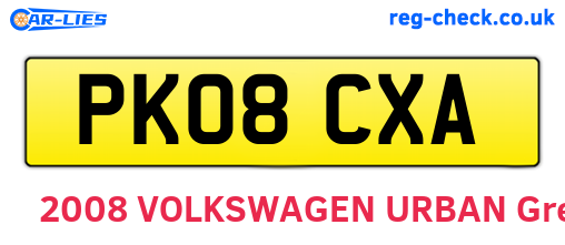PK08CXA are the vehicle registration plates.