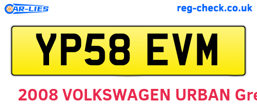 YP58EVM are the vehicle registration plates.