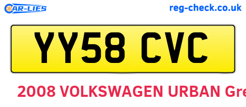 YY58CVC are the vehicle registration plates.