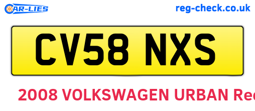 CV58NXS are the vehicle registration plates.