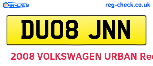 DU08JNN are the vehicle registration plates.