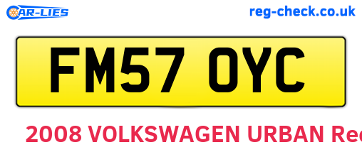 FM57OYC are the vehicle registration plates.