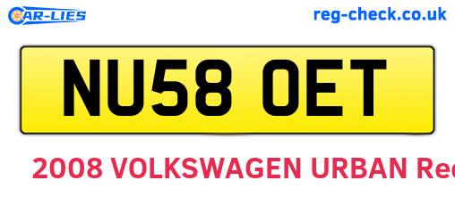NU58OET are the vehicle registration plates.