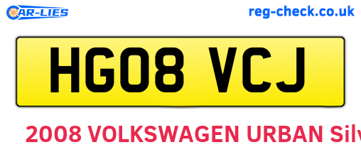 HG08VCJ are the vehicle registration plates.