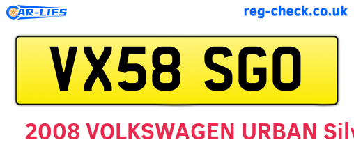 VX58SGO are the vehicle registration plates.