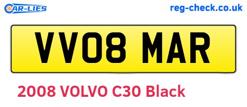 VV08MAR are the vehicle registration plates.
