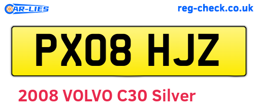 PX08HJZ are the vehicle registration plates.