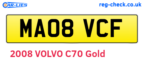 MA08VCF are the vehicle registration plates.