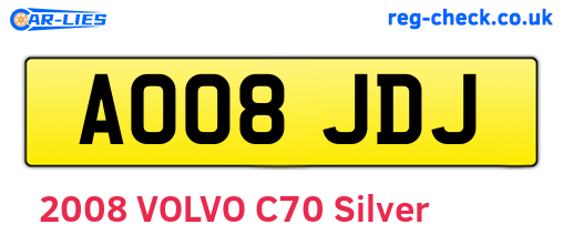 AO08JDJ are the vehicle registration plates.