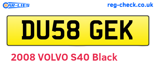 DU58GEK are the vehicle registration plates.