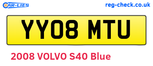 YY08MTU are the vehicle registration plates.