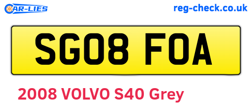 SG08FOA are the vehicle registration plates.