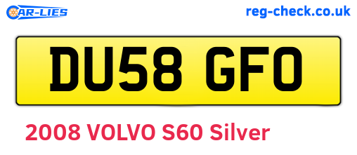 DU58GFO are the vehicle registration plates.