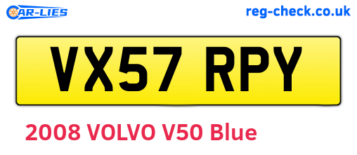 VX57RPY are the vehicle registration plates.