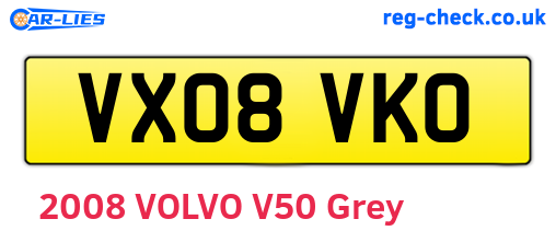 VX08VKO are the vehicle registration plates.