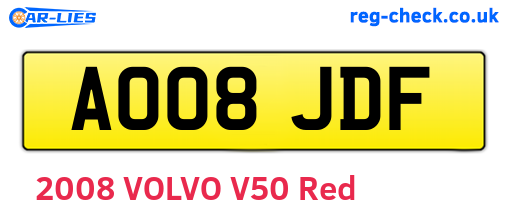 AO08JDF are the vehicle registration plates.